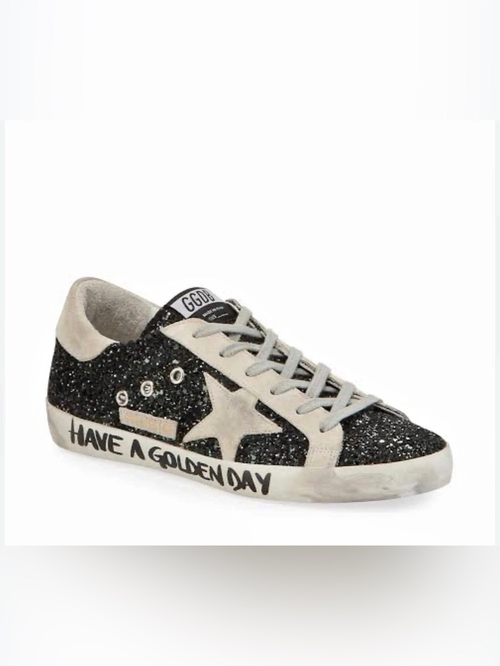 Golden Goose Superstar 'Have a Golden Day' Black Glitter Sneakers Size 8